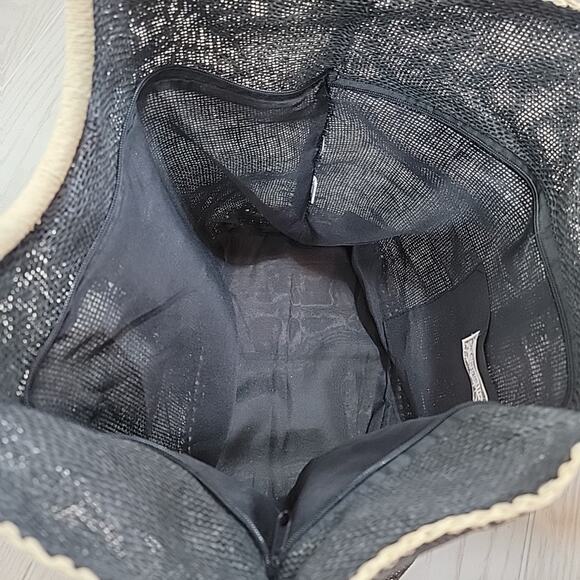 Cappelli Straworld Purse Black Lg Woven Straw Boho Hobo Coastal Resort Cruise - Picture 10 of 16